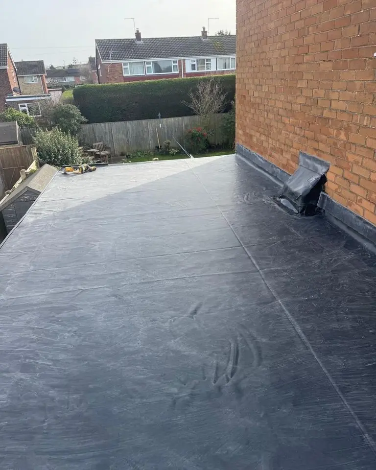 Completed EPDM rubber flat roof on a house extension, Peterborough
