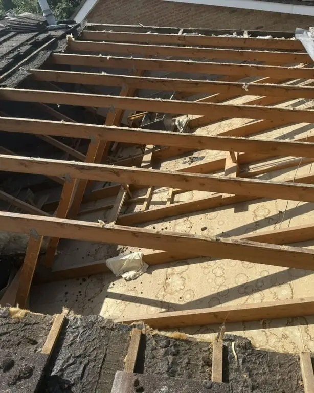 Roof stripped back to the rafters during a full re-roof